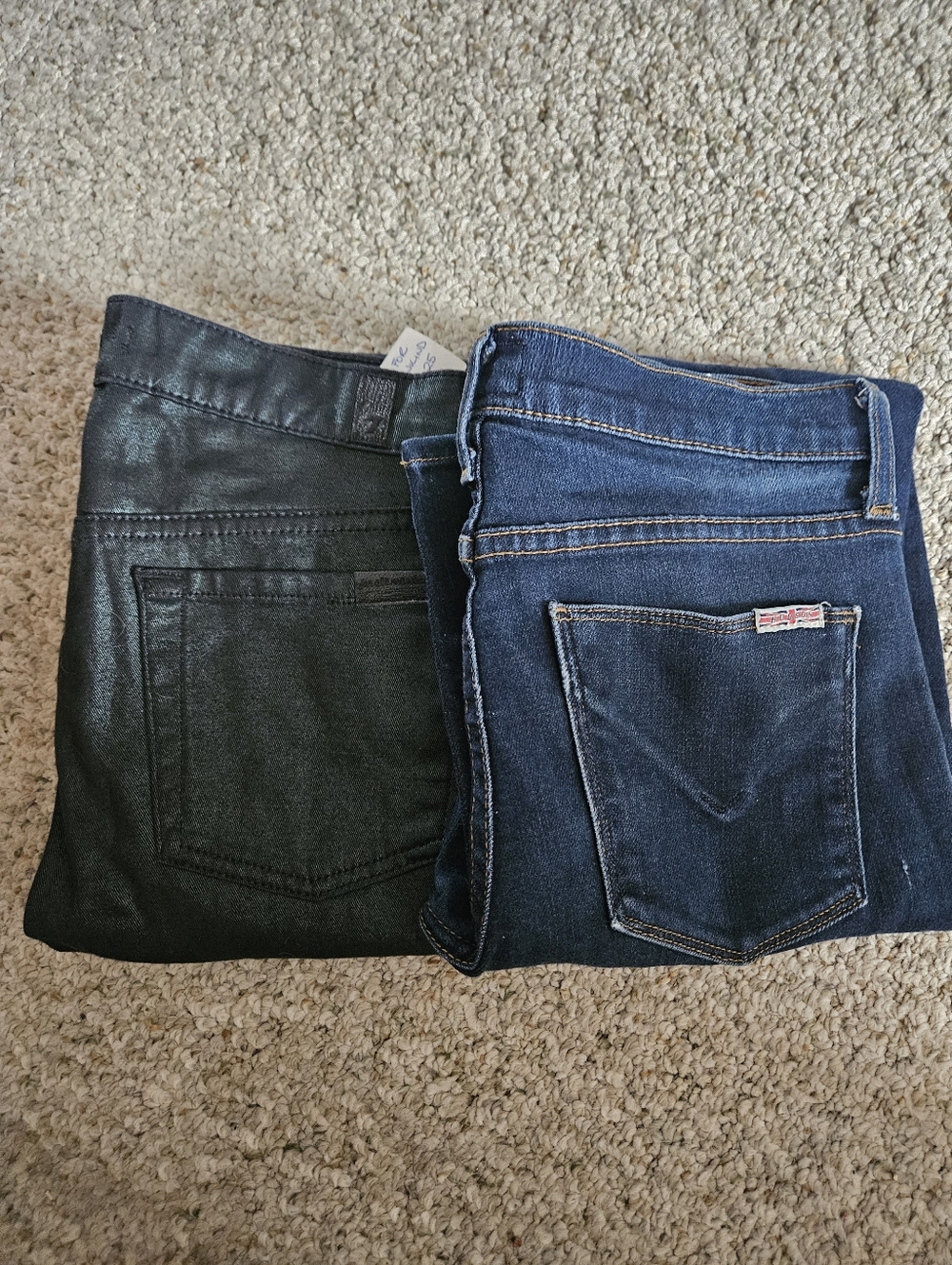 Dark Blue Denim Jeans & Black Coated Jeans - Back Pocket View